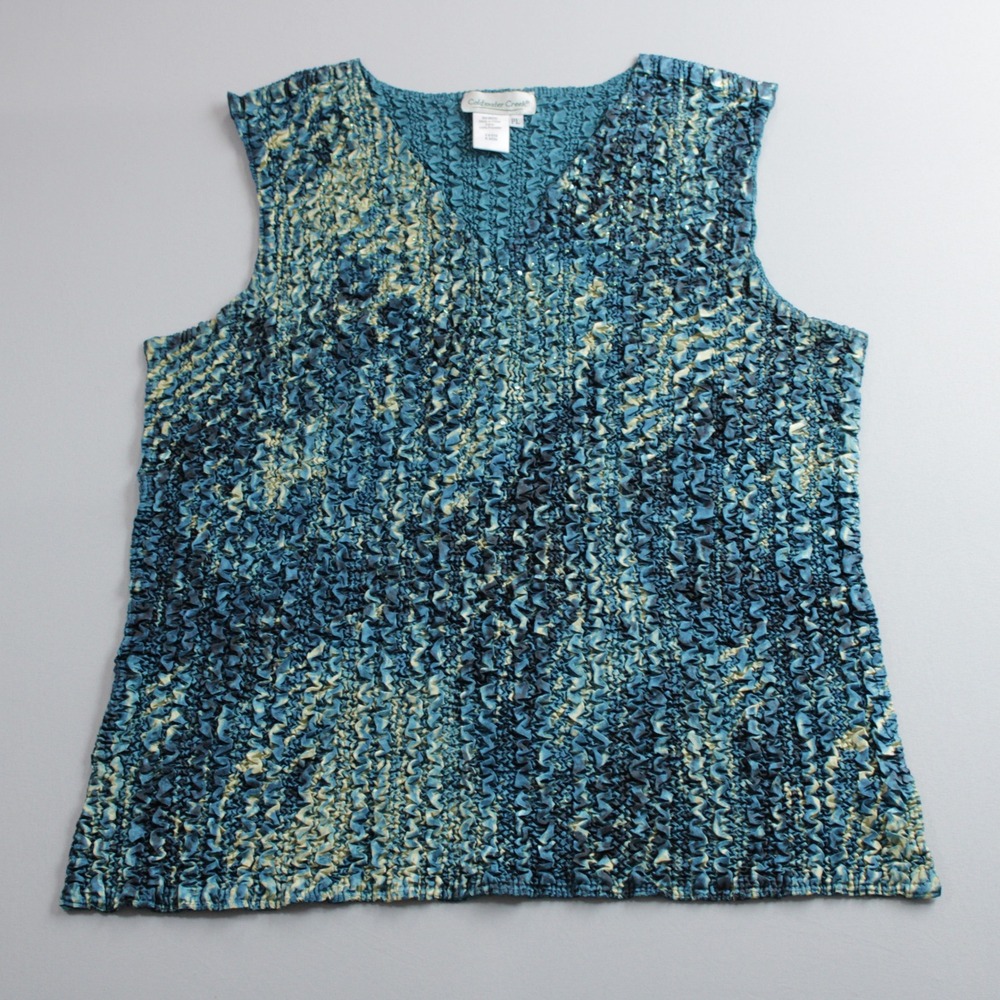 Coldwater Creek Teal Blue Popcorn Sequin V-Neck Sleeveless Top Petite Large PL